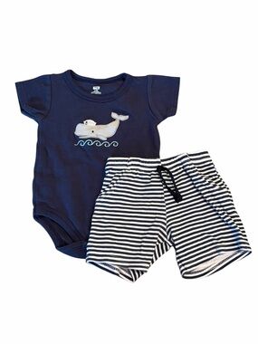 HB Baby Whale Bodysuit & Striped Shorts Set 6-9M